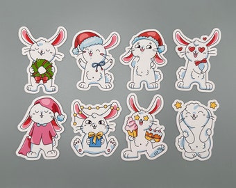 Cute White Rabbit Stickers - Set of 8 | Perfect for Planners, Bullet Journals, and Laptops | High-Quality Vinyl Stickers for Animal Lovers