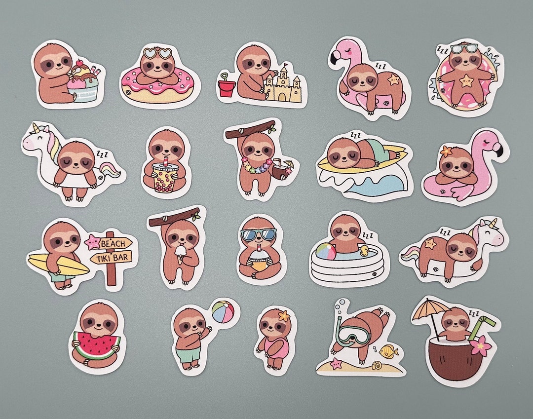 Cute Beach Sloth Stickers - Set of 20 | Perfect for Planners, Bullet ...