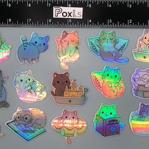 Cute Funny Cat Stickers Set of 15 Perfect for Planners, Bullet Journals, and Laptops High-Quality Vinyl Stickers for Animal Lovers Holographic Vinyl