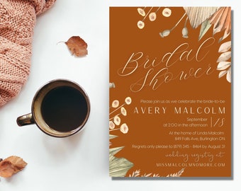 Rust | Modern and Floral Bridal Shower Invitation, Printable, Template, Digital, Download, Edit