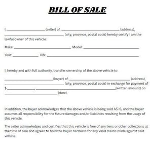Vehicle Bill of Sale, Digital