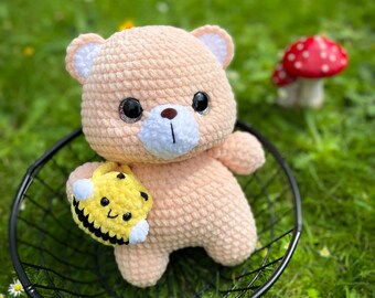 Crochet Honey the bear with a Bee backpack plush toy/ Amigurumi