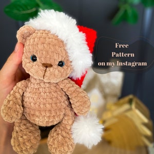 Schema orsetto natalizio con cappello all'uncinetto/Amigurumi/tutorial/PDF digitale/inglese