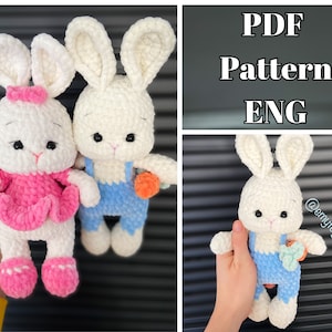 Set of two bunnies Pattern/ Amigurumi Easter/ small bunnies tutorial/little sewing/ crochet pattern PDF/ENG