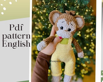 Monkey with overalls and dress crochet Pattern/Amigurumi/ tutorial/digital PDF/English