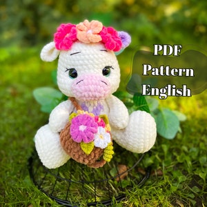 Little cow with flowers crochet Pattern/low sew /Amigurumi/ tutorial/ digital PDF/ENG