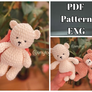 Valentine's bear and heart Pattern/ Amigurumi spring/ small teddy bear tutorial/ crochet pattern/ENG