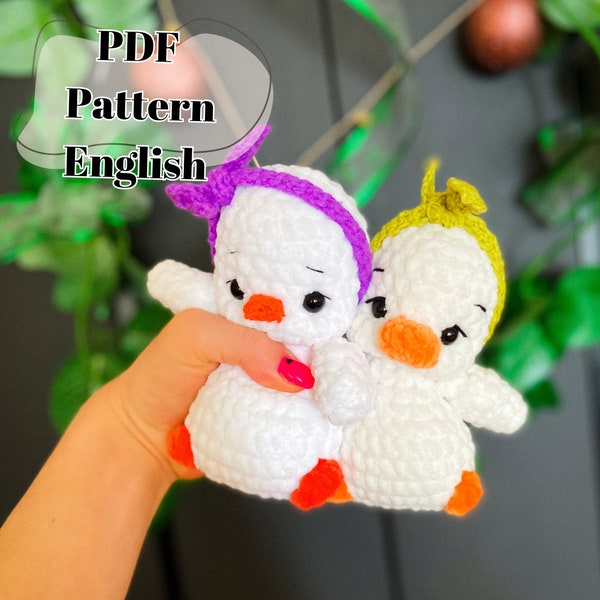 Duck with headband crochet Pattern/Amigurumi/ tutorial/ low sew/ digital PDF/English