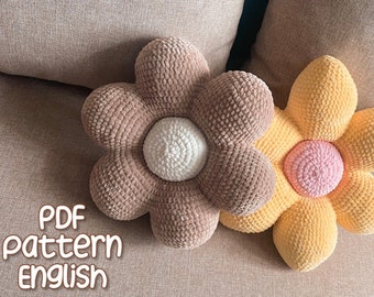 Flower pillow/ No sew crochet Pattern/2 types of flowers/tutorial/digital PDF/English only