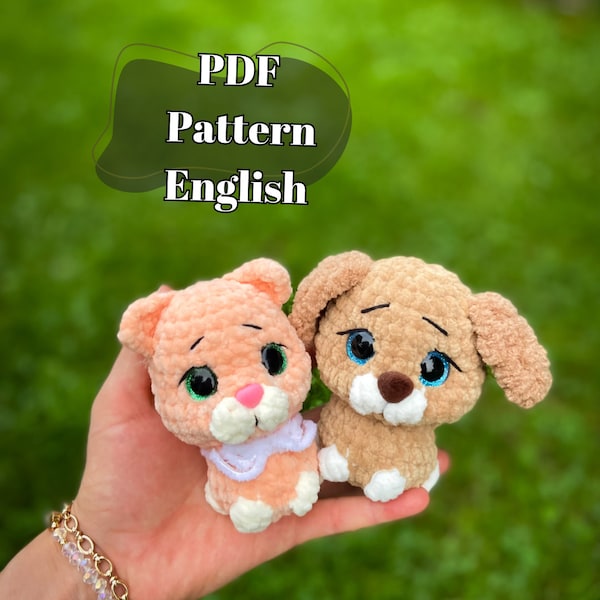 No sew Cat and puppy crochet Pattern + videos/Amigurumi/ tutorial/ digital PDF/ENG