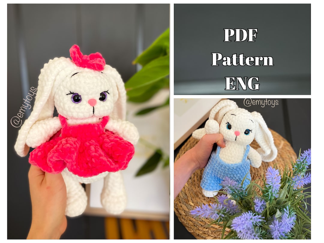 Boy and Girl Bunnies Pattern/ Amigurumi/ Long Ears Tutorial/ Etsy