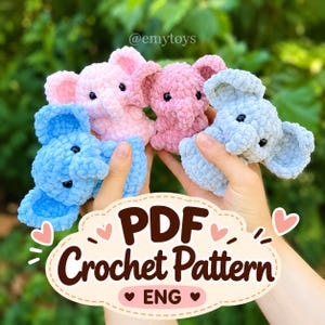 Mini elefante de costura baixa / Amigurumi / Tutorial / Padrão de crochê / PDF digital / Inglês