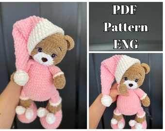 Bear in pyjamas Pattern/ Amigurumi/ sleeping  bears tutorial/ crochet pattern/ stuffed animals PDF/ENG