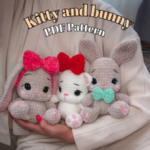 Cat and bunny crochet Pattern/Amigurumi/ tutorial/digital PDF/English