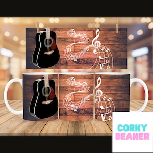 Digital Png File – Acoustic Guitar Coffee Mug – Sublimation Design - INSTANT DOWNLOAD