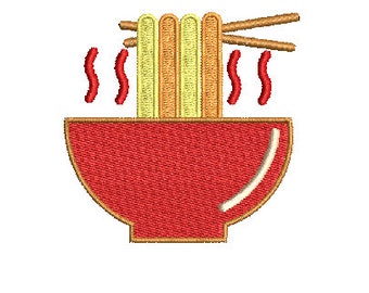 Diseño de bordado de tazón de ramen kawaii (descarga digital)