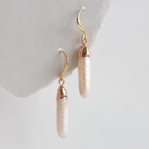 Long Biwa Pearl Dangle Earrings | Gold Dipped Stick Pearls | Minimal Drop Earrings | Unique Freshwater Pearl Jewelry | Elegant Gift for Her
