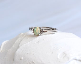 Opal Ring, Stacking Ring, Vintage Style Ring, Boho Ring, Real Ethiopian Opal 4x6mm, Gift For Her, October Birthstone, Two Styles Available