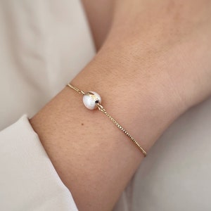 Pearl Layering Bracelet: Gold Dipped Freshwater Pearl Jewelry, Handmade Pearl Chain Bracelet, June Birthstone