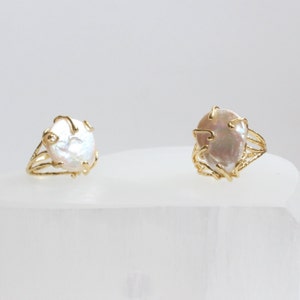 Chunky Pearl Ring: Minimalist Baroque Pearl Ring, Statement Ring, Bold Gold Ring, Large Baroque Pearl Ring