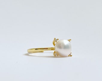 Dainty Pearl Ring Gold, 14K Gold Filled Stackable Ring, Minimalist Real Pearl Ring, Gift for Her, Pearl Size 9-10mm, Anniversary Gift