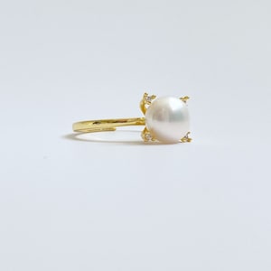 Elegant Freshwater Pearl Ring: Dainty Pearl Ring Gold, Minimalist Large Pearl Ring, Pearl Size 9~10mm