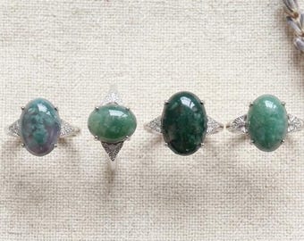 Anillo de ágata musgosa, anillo de cristal verde natural, joyería minimalista con piedras preciosas, regalo de promesa para ella.