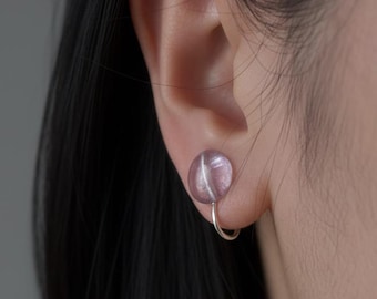 Raw Amethyst Clip Earrings, Natural Lavender Gemstone Jewelry, Non-Pierced Crystal Ear Clip-On, Minimalist Gift