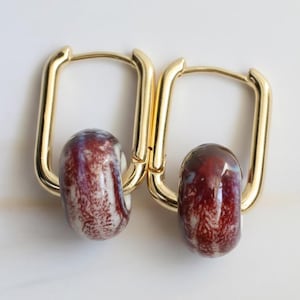 Bold Rectangle Porcelain Hoop Earrings, Ceramic Dangle, Modern Statement Jewelry, Artisan Gift for Her