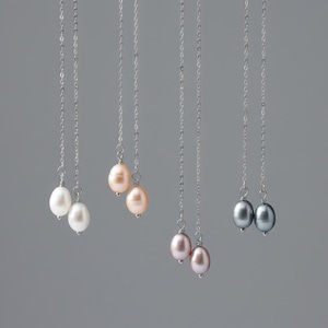 Long Earrings, Freshwater-Pearl Threaders, Pearl Dangler Silver, Pull-Through Chain Pearl Earring Handmade, Adjustable Threader