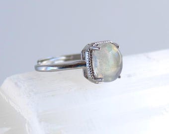 Anillo de labradorita, joyería bohemia hecha a mano con piedras preciosas naturales, anillo de cristal curativo para mujer, regalo minimalista para ella.