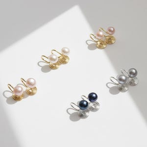 Freshwater Pearl Clip On Earrings: Minimalist Swirl Clip Ons, Dainty Gold Silver Non-Pierced Studs, Bridal & Everyday Jewelry for Women