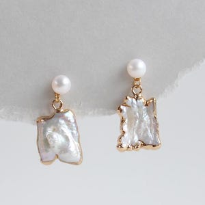 Baroque Pearl Earrings, Gold Dipped Pearl Earrings, Organic Pearl Jewelry, Elegant Dangle Earrings, Irregular Pearl Danglers, Unique Gift