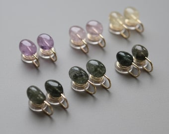 Crystal Clip Earrings, Natural Gemstone Jewelry, Non-Pierced Healing Stone Studs, Minimalist Ear Clip On