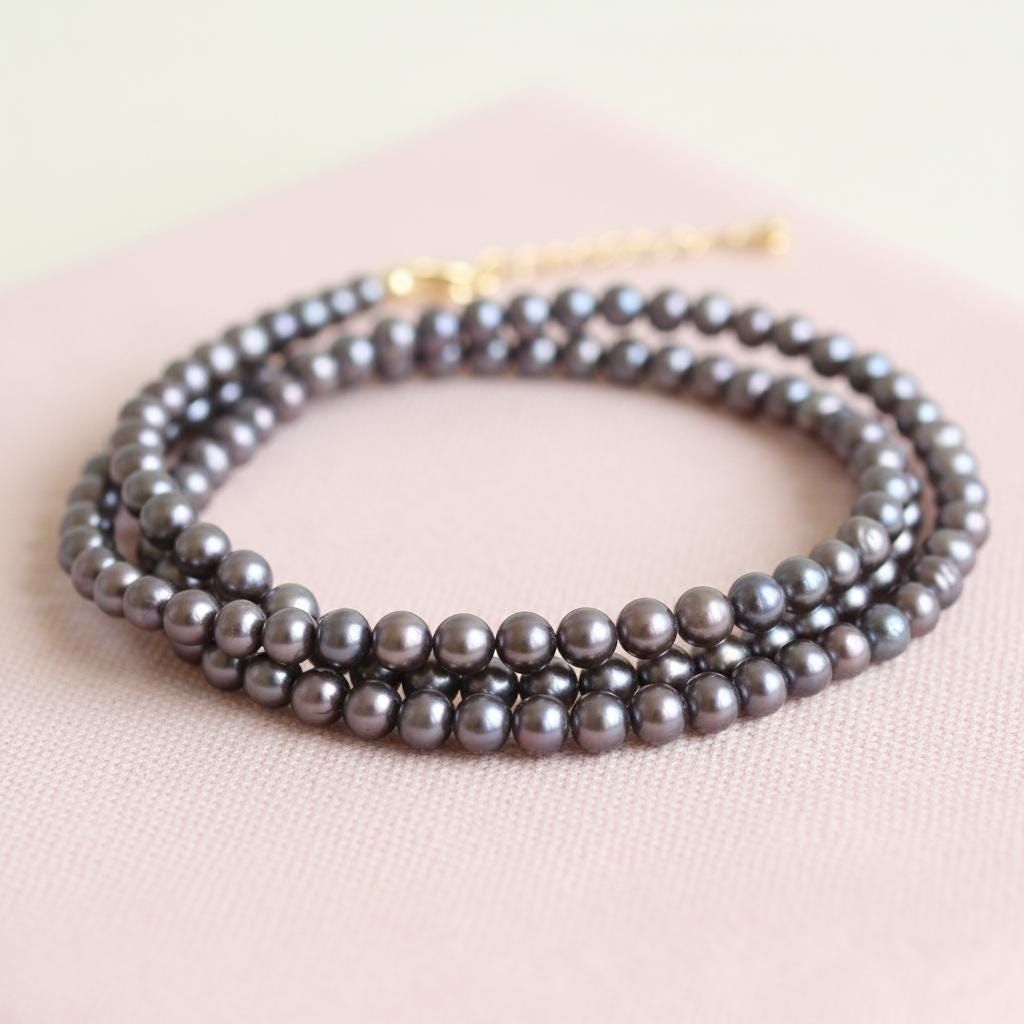 Genuine Dark Freshwater Pearl Necklace, Black Choker, Real  display picture 2