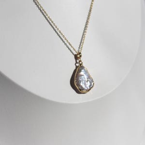 Organic Pearl Charm Necklace: Irregular Baroque Pearl Pendant, Freeform Freshwater Baroque Pearl in Gold Dipped, Real Pearl Pendant Necklace
