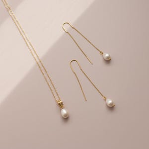 Real Pearl Necklace and Earrings Set, Freshwater Pearl Jewelry, Bridal Set, Dainty Gold Jewelry for Her, June Birthstone, Bridesmaid Gift
