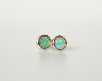 Opal Studs, Natural Ethiopian Opals Studs Earrings, Sterling Silver Earrings, Natural Gemstone Jewelry, Bridesmaid Ear Studs