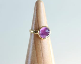 Anillo llamativo de amatista: Anillo de piedra preciosa púrpura, Anillo grande de piedra preciosa natural en oro o plata, Anillo de cristal hecho a mano