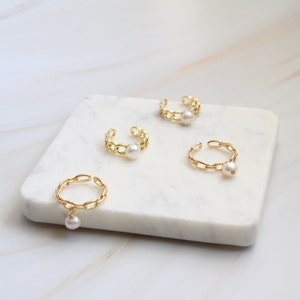 Pearl Ring, Stackable Charm Ring, Chunky Ring Gold