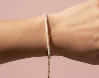 Genuine Freshwater Pearl Bracelet: Beaded Pearl Bracelet, Handmade Tiny White Pearl Beaded Bracelets, Minimalist Real Pearl Jewelry