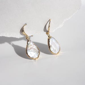Teardrop Baroque Pearl Earrings Gold: Irregular Freshwater Pearl Drop Earrings, Gold Dipped Pearl Dangles, Handmade Organic Pearl Jewelry