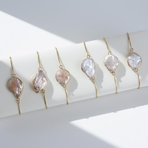 Large Baroque Pearl Bracelet: Gold Dipped Organic Pearl, Unique Freshwater Pearl Jewelry, Trendy Chunky Statement Gift, Minimalist Accessory