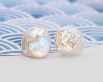 Elegant Baroque Pearl Stud Earrings, Sterling Silver Studs, Natural Irregular Freshwater-Pearl Jewellery, Bridal Gift
