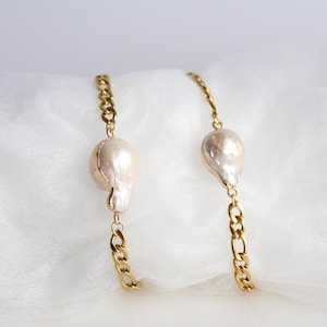 Large Baroque Pearl Bracelet: Freshwater Pearl Jewelry, Statement Bridal Bracelet, Organic Baroque Pearl in Gold Dipped