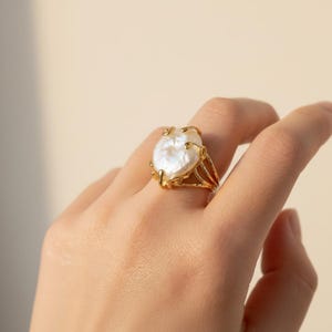 Chunky Pearl Ring: Modern Aesthetic Freshwater Ring, Sculptural Dome Statement Ring, Organic Freshwater Nugget Jewelry, Unique Bridal Gift