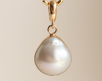 Artistic Gold Dipped Large Baroque Pearl Charm, Add On Interchangeable Charm for Personalized Jewelry