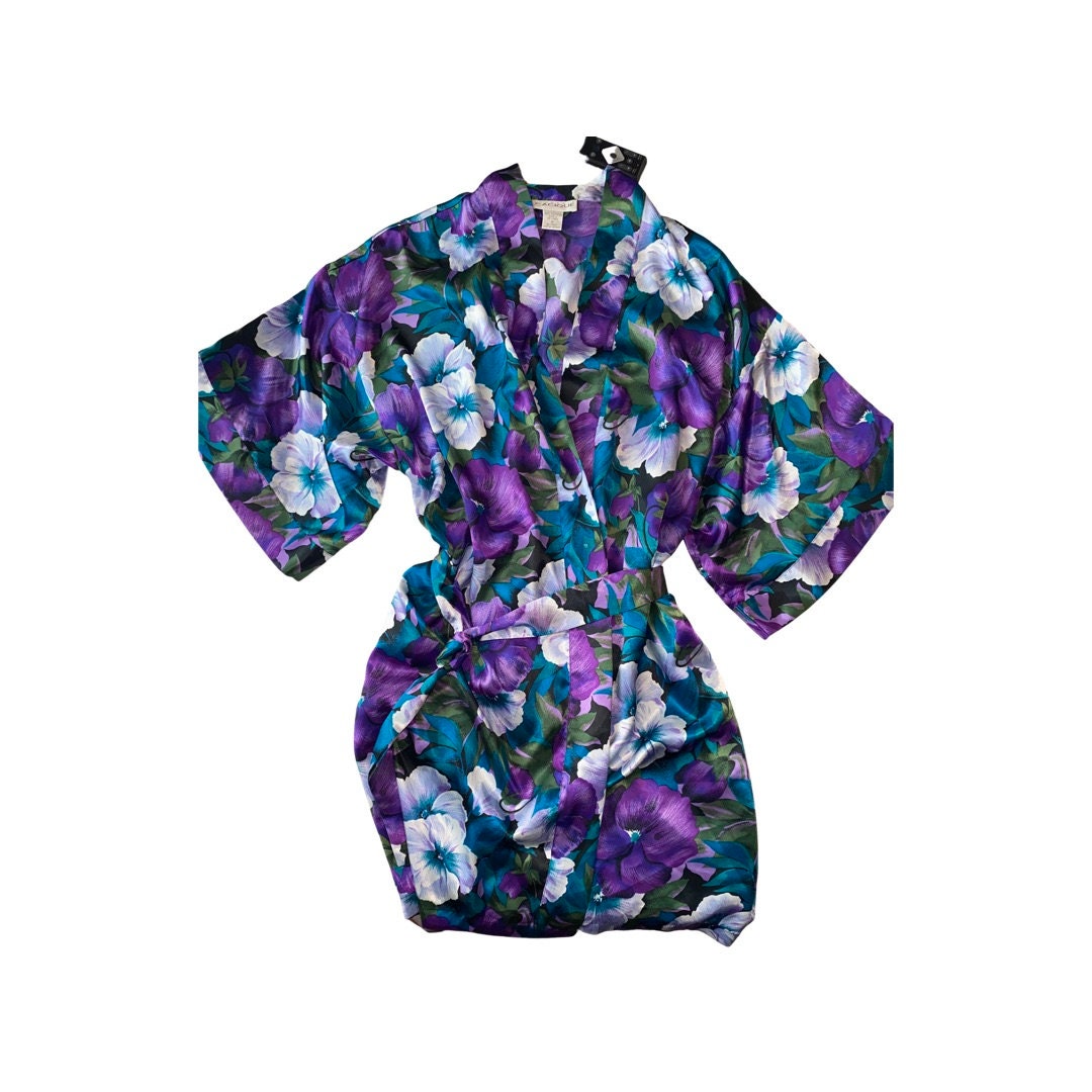 VTG 90's Cacique Satin Short Belted Robe Kimono Lingerie Etsy