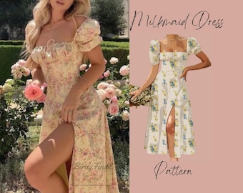 Cocktail dress Milkmaid Dress Sewing Pattern | DIY | Picnic Vibes | Sizes XXS-2XL