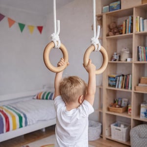 Houten gymnastiekringen voor kinderen Oefenringen Fitnessringen Trapezestang babyschommel Optrektoestellen voor kinderen Turntoestellen voor kinderen